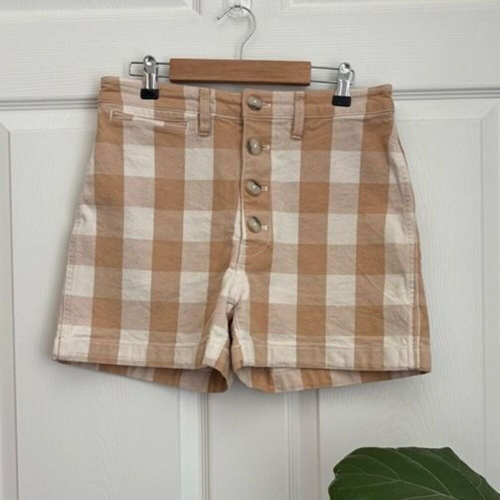 Madewell Size 28 Button Front Shorts Beige & Cream Gingham Check